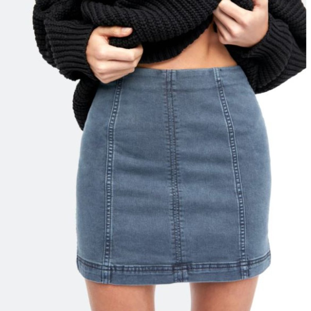 Free People Denim Mini Skirt Dark Wash
